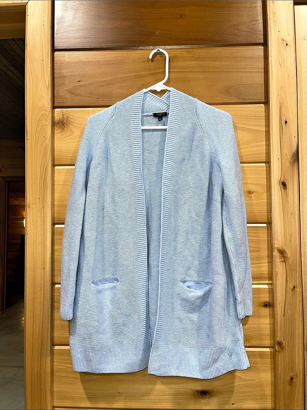Talbots Open Front Cardigan Blue & White Size Small